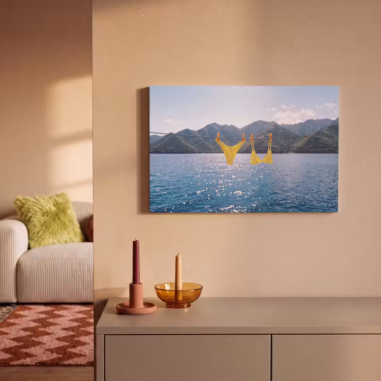 Badmode - Bikini - Zee - Bergen - Geel canvas 2cm klein -sfeer1