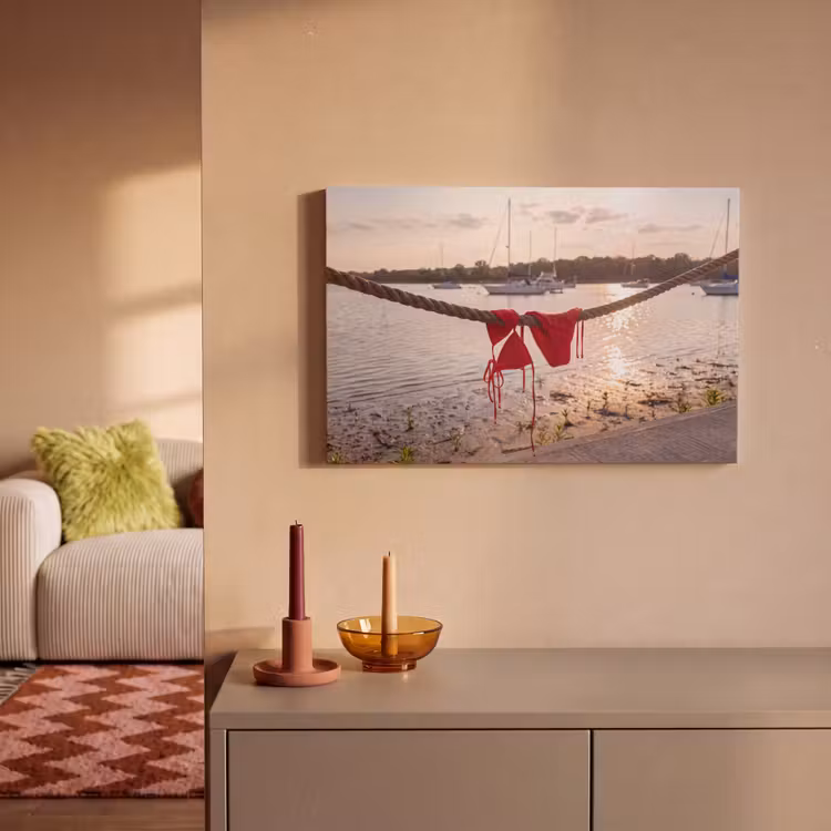 Badkleding - Rood - Zomer - Water - Zonsondergang canvas 2cm klein -sfeer1