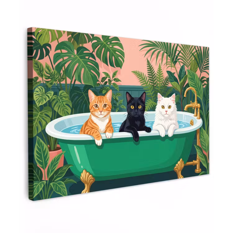 Badkamer - Kattenparade - Kleurrijk canvas 2cm klein -z3d