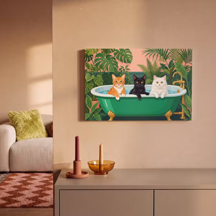 Badkamer - Kattenparade - Kleurrijk canvas 2cm klein -sfeer1