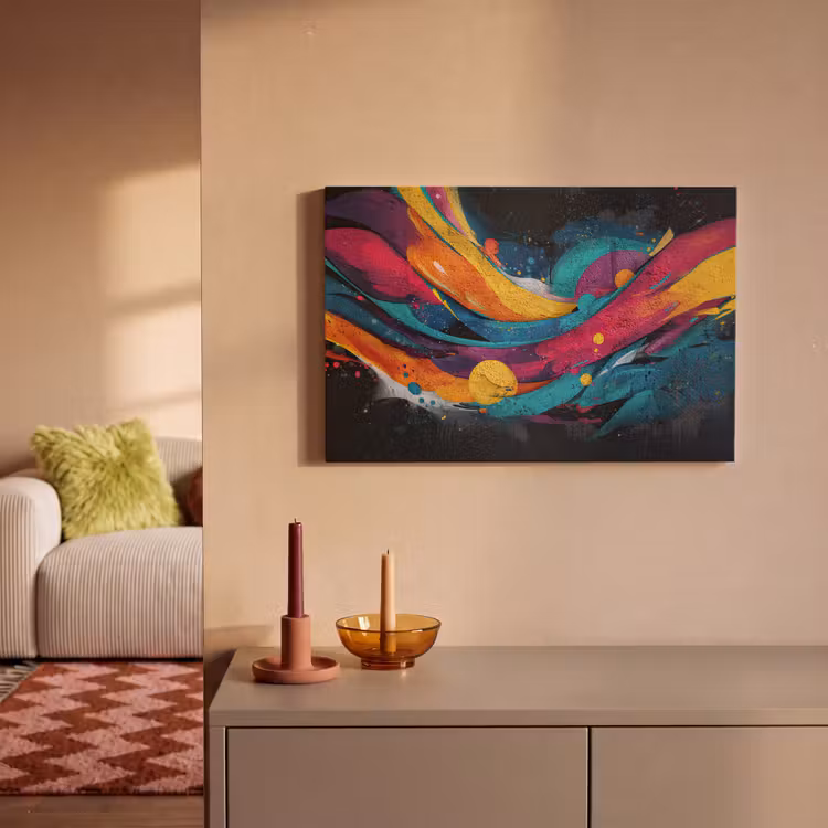 Banen - Golven - Kleurrijk - Abstract canvas 2cm klein -sfeer1