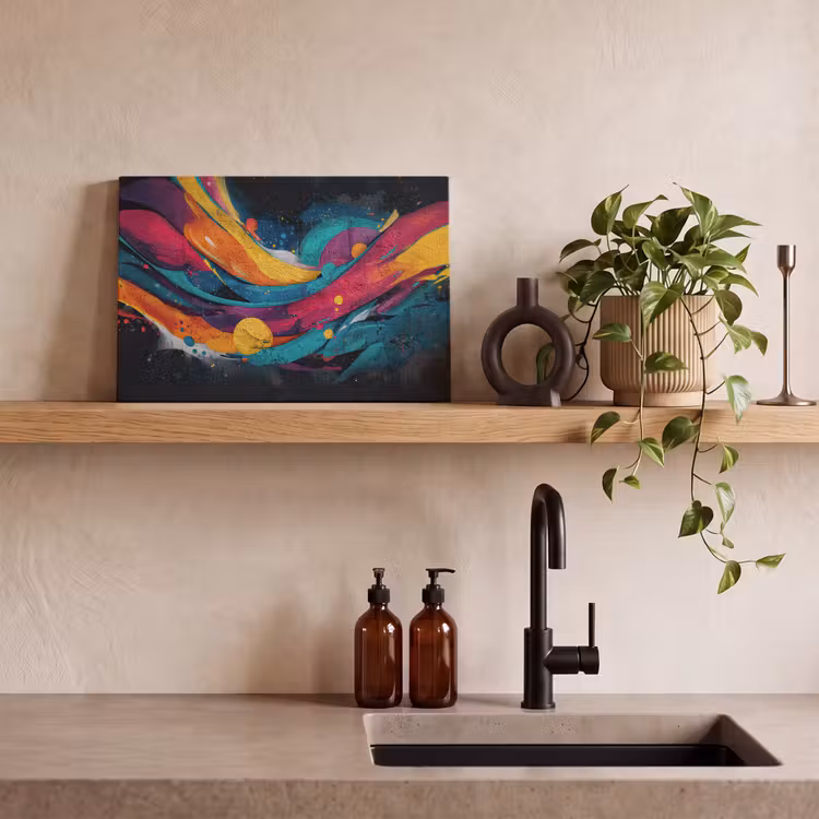Banen - Golven - Kleurrijk - Abstract canvas 2cm klein -sfeer3