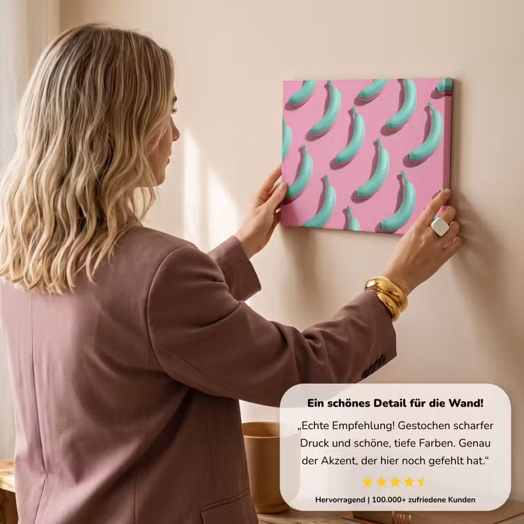 Bananen - Patroon - Blauw - Roze canvas 2cm klein -sfeer3