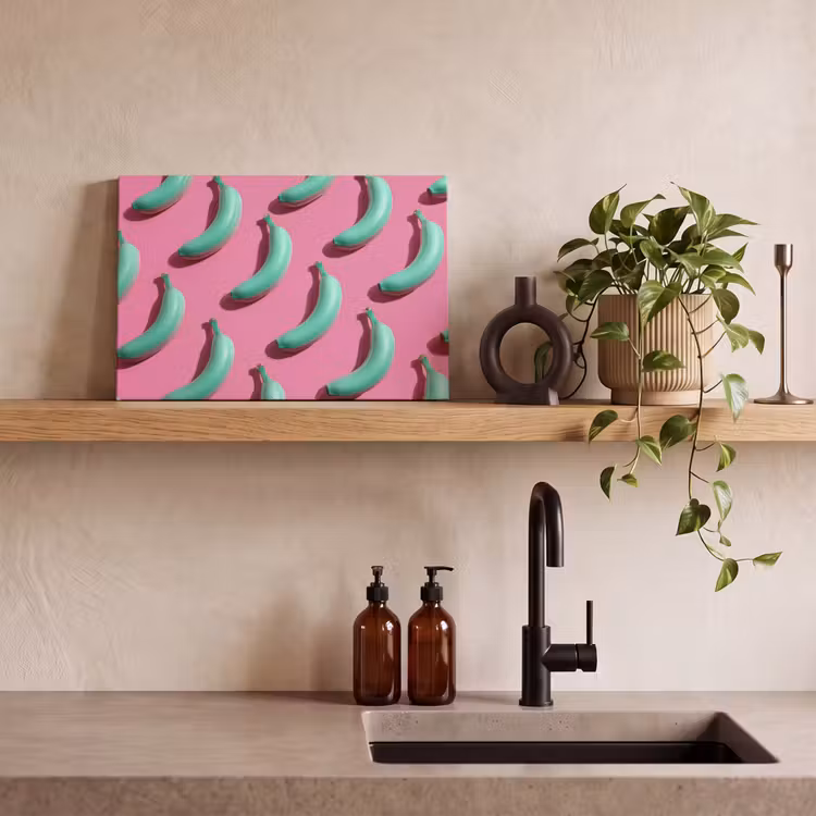 Bananen - Patroon - Blauw - Roze canvas 2cm klein -sfeer6