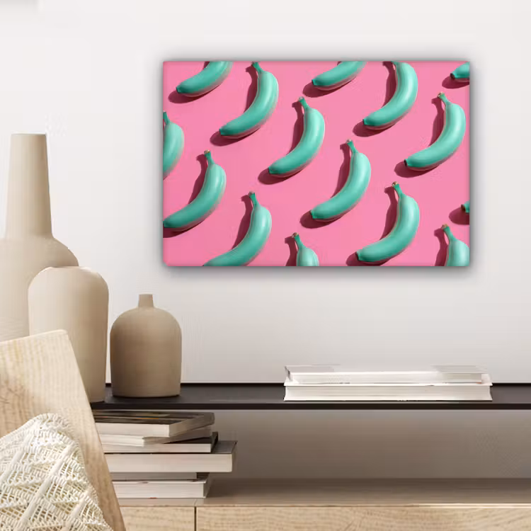 Bananen - Patroon - Blauw - Roze canvas 2cm klein -closeup_print_DE
