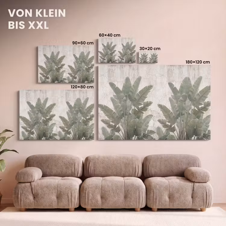 Bananenbladeren - Beton - Groen canvas 2cm klein -Xsfeer8_DE