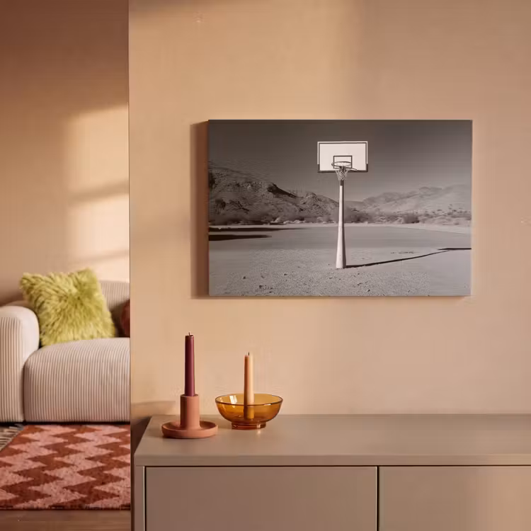 Basketbalpaal - Landschap - Zand - Wit canvas 2cm klein -sfeer1