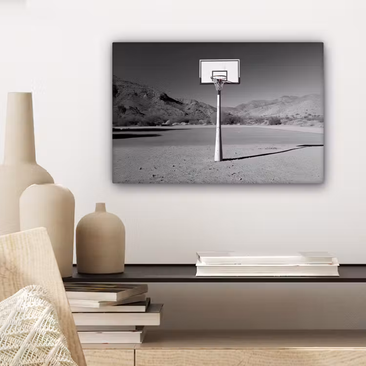 Basketbalpaal - Landschap - Zand - Wit canvas 2cm klein -sfeer6