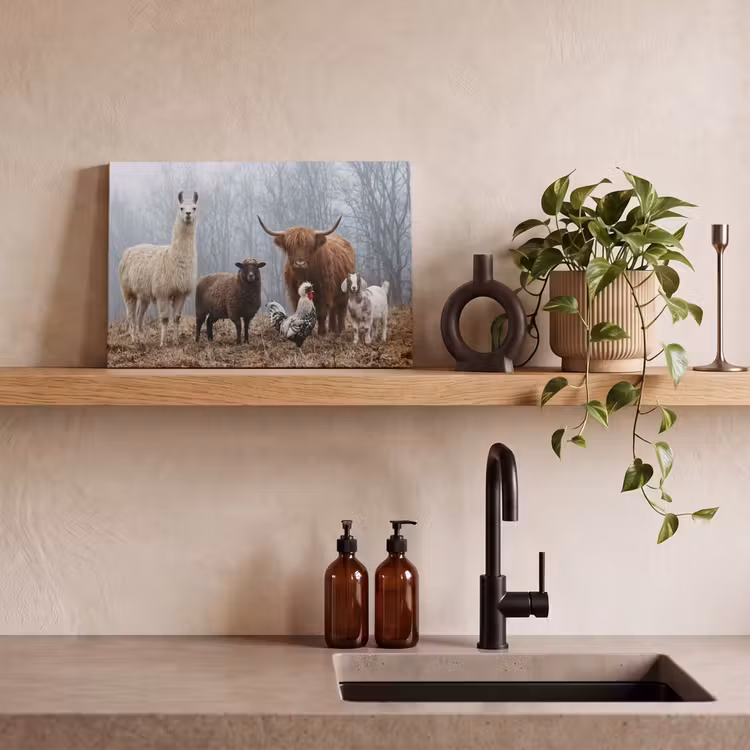 Boerderijdieren - Groep - Mist - Natuur - Rustiek canvas 2cm klein -sfeer3
