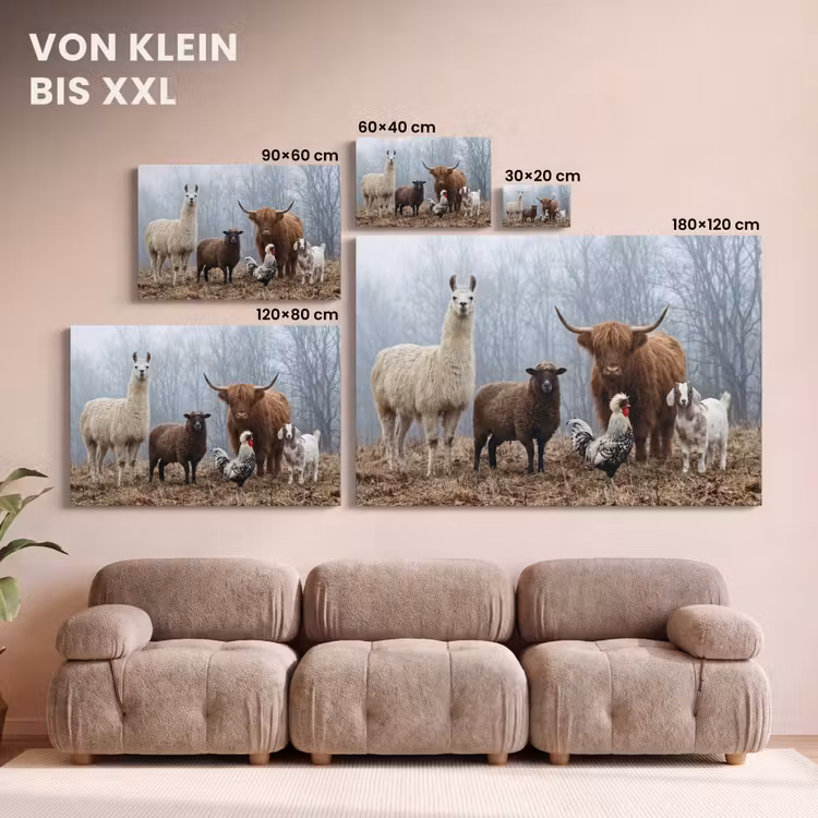 Boerderijdieren - Groep - Mist - Natuur - Rustiek canvas 2cm klein -Xsfeer8_DE