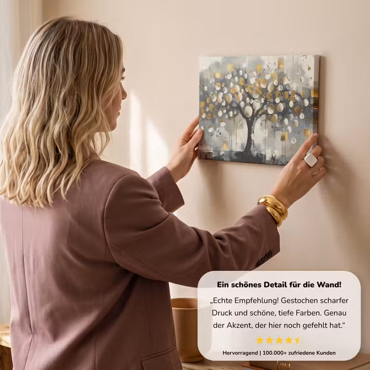Boom - Abstract - Beige - Goud - Zwart canvas 2cm klein -sfeer3