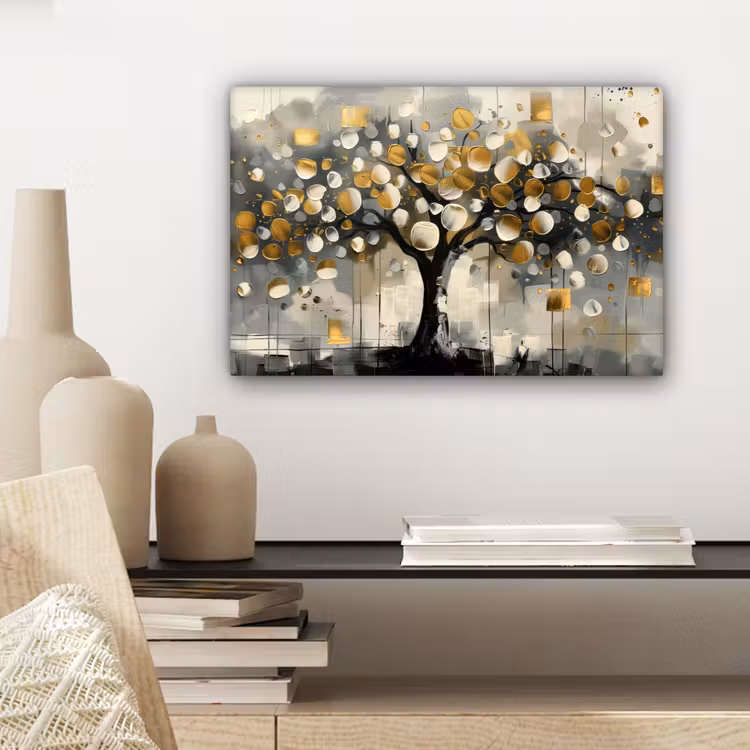 Boom - Abstract - Beige - Goud - Zwart canvas 2cm klein -closeup_print_DE
