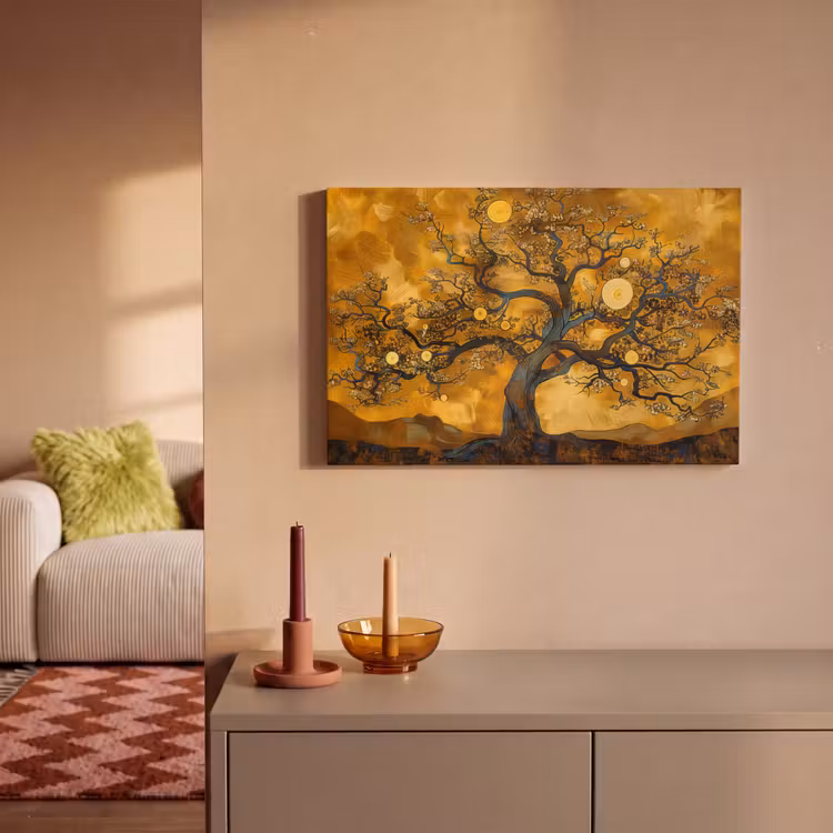 Boom - Levensboom - Abstract - Goud canvas 2cm klein -sfeer1