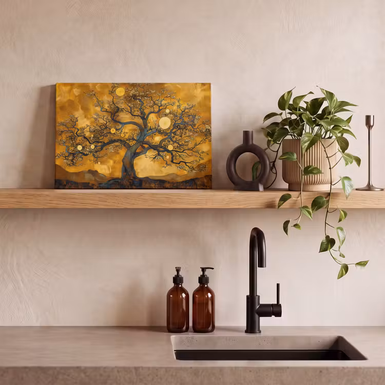 Boom - Levensboom - Abstract - Goud canvas 2cm klein -sfeer3