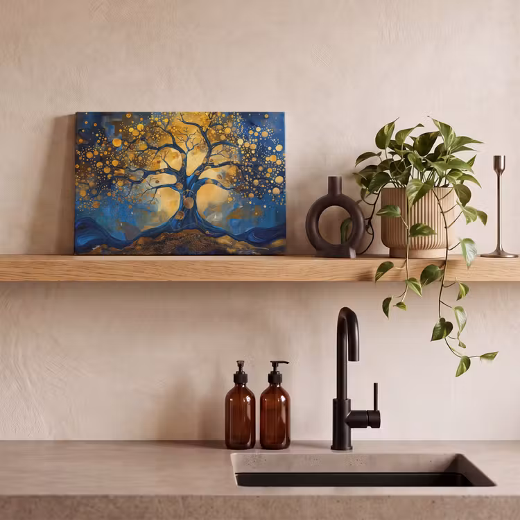 Boom - Levensboom - Blauw - Goud canvas 2cm klein -sfeer3