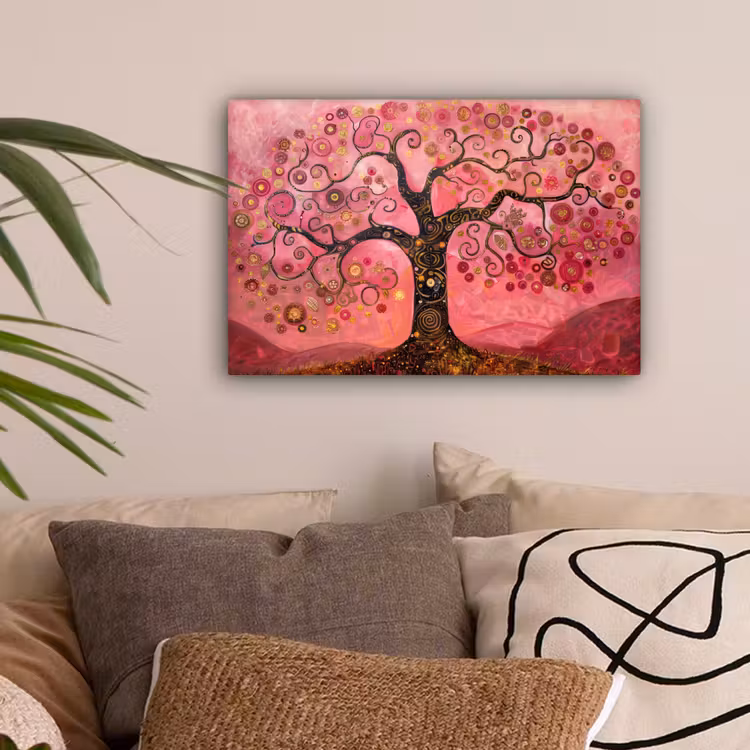 Boom - Levensboom - Roze - Goud canvas 2cm klein -sfeer1