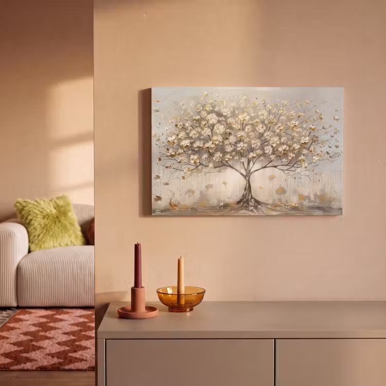 Boom - Beige - Goud - Verflook - Grijs canvas 2cm klein -sfeer1