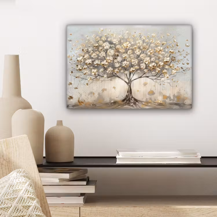Boom - Beige - Goud - Verflook - Grijs canvas 2cm klein -sfeer6