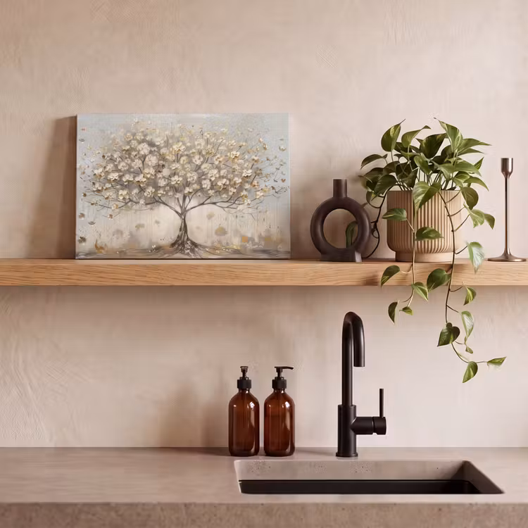 Boom - Beige - Goud - Verflook - Grijs canvas 2cm klein -sfeer3