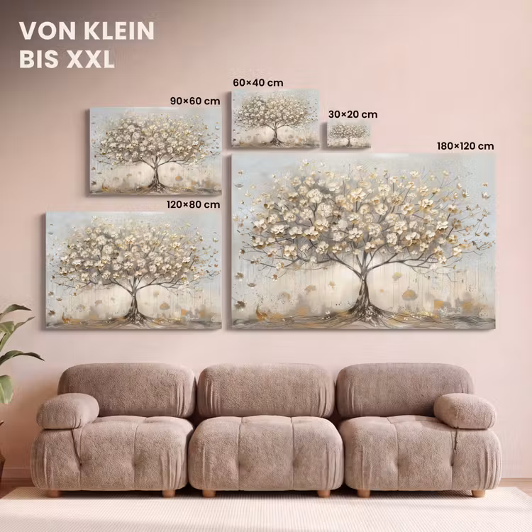 Boom - Beige - Goud - Verflook - Grijs canvas 2cm klein -Xsfeer8_DE