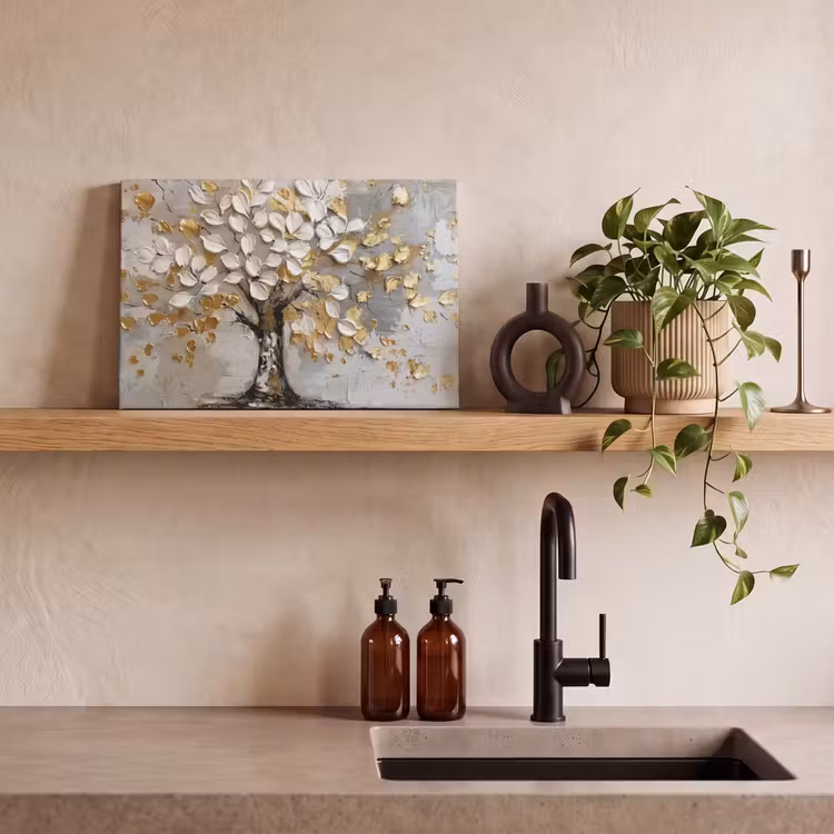 Boom - Beige - Grijs - Goud - Abstract canvas 2cm klein -sfeer6