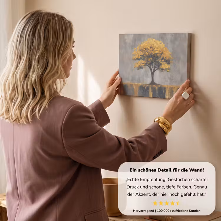 Boom - Bladeren - Goud - Abstract canvas 2cm klein -sfeer3