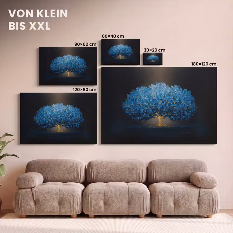 Boom - Blauw - Bladeren - Penseelstreken canvas 2cm klein -Xsfeer8_DE