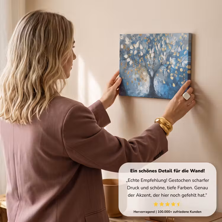 Boom - Blauw - Goud - Abstract canvas 2cm klein -sfeer3