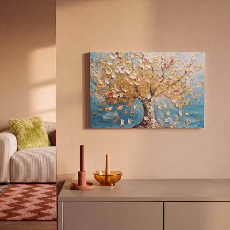 Boom - Blauw - Goud - Abstract - Modern canvas 2cm klein -sfeer1