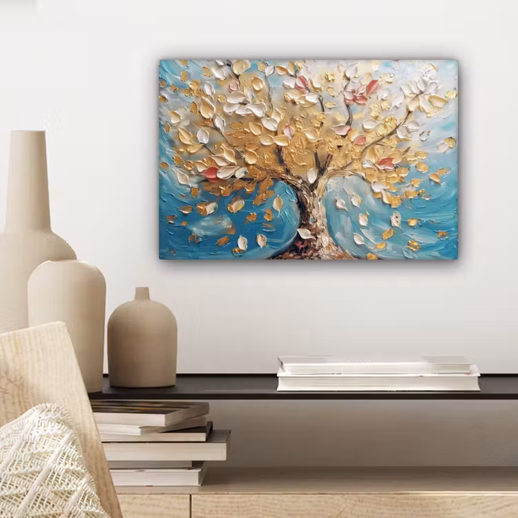Boom - Blauw - Goud - Abstract - Modern canvas 2cm klein -closeup_print_DE