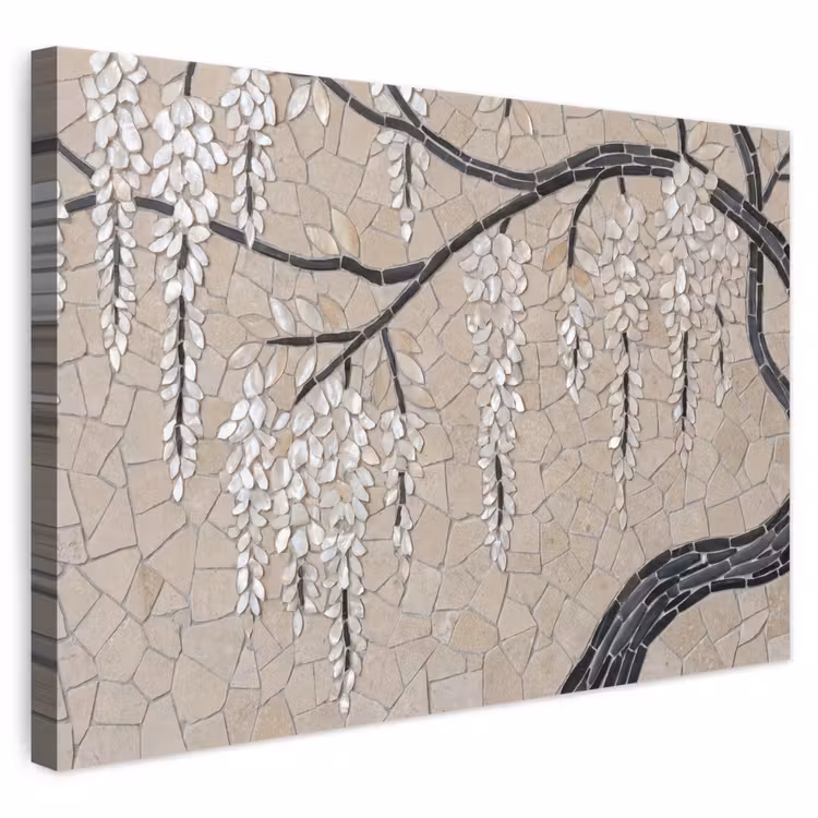 Boom - Bloemen - Mozaïek - Kunst - Wit canvas 2cm klein -3d