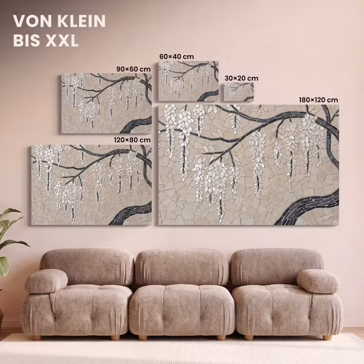 Boom - Bloemen - Mozaïek - Kunst - Wit canvas 2cm klein -Xsfeer8_DE