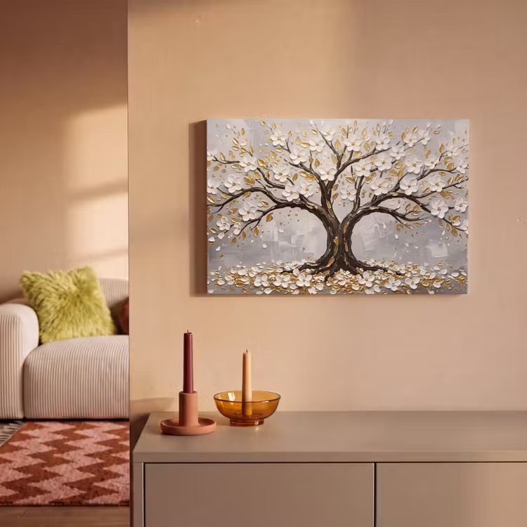 Boom - Bloemen - Natuur - Abstract - Wit canvas 2cm klein -sfeer1