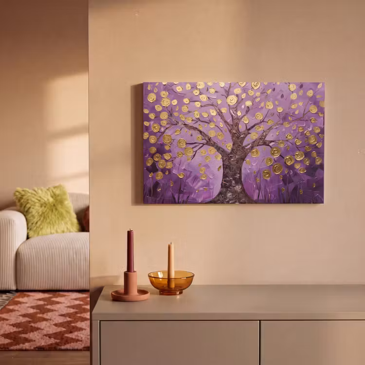 Levensboom - Boom - Paars - Goud - Modern canvas 2cm klein -sfeer1