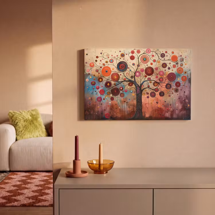 Levensboom - Bloemen - Roze - Hippie - Kunst canvas 2cm klein -sfeer1