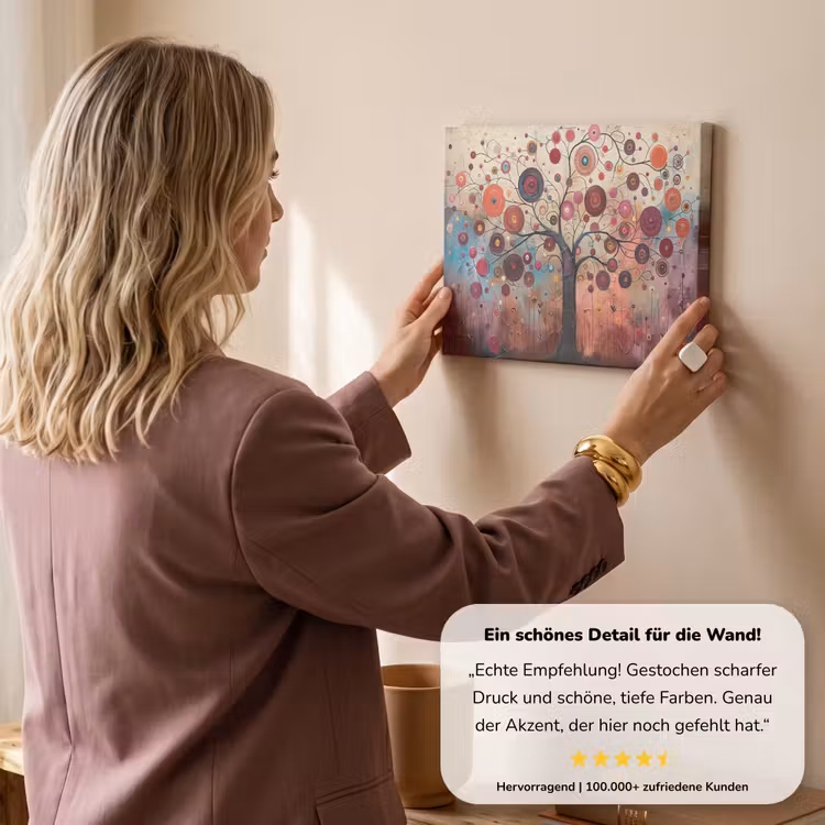 Levensboom - Bloemen - Roze - Hippie - Kunst canvas 2cm klein -Xsfeer7_DE