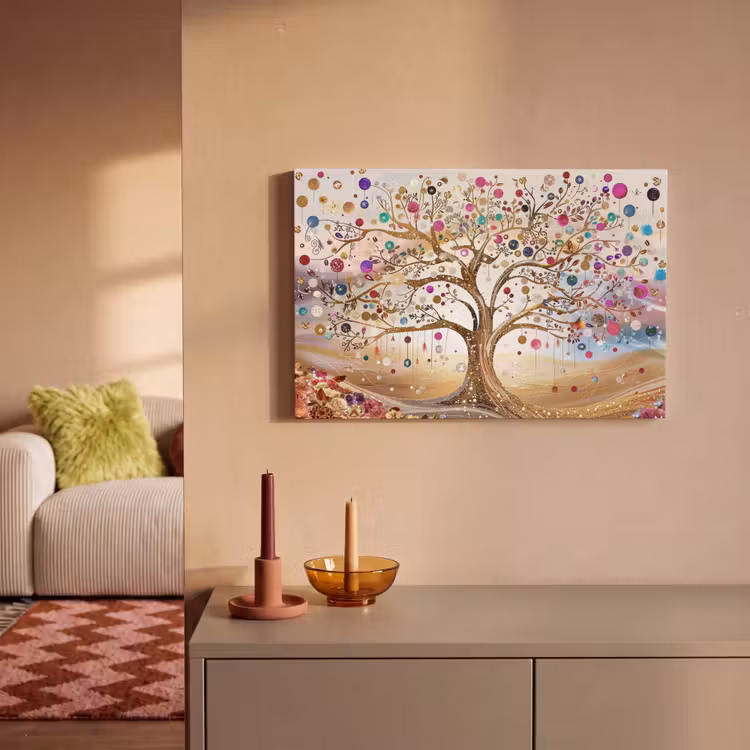 Levensboom - Goud - Kleurrijk - Abstract - Aesthetic canvas 2cm klein -sfeer1