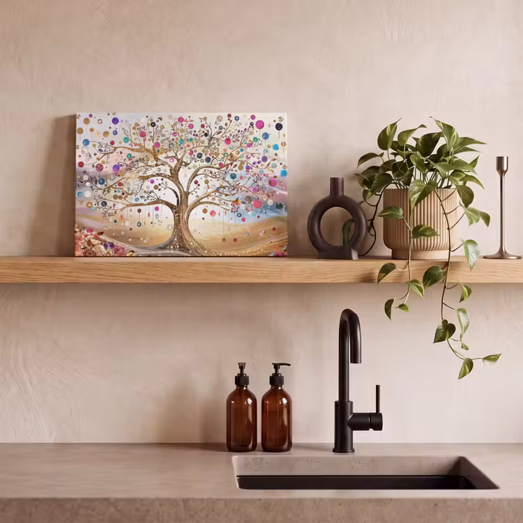 Levensboom - Goud - Kleurrijk - Abstract - Aesthetic canvas 2cm klein -closeup_print_DE