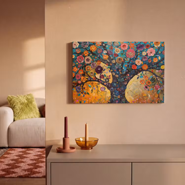 Boom - Levensboom - Kleurrijk - Bloemen - Modern canvas 2cm klein -sfeer1