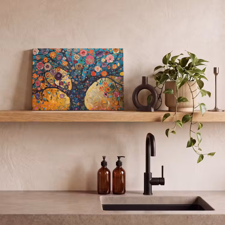 Boom - Levensboom - Kleurrijk - Bloemen - Modern canvas 2cm klein -sfeer3