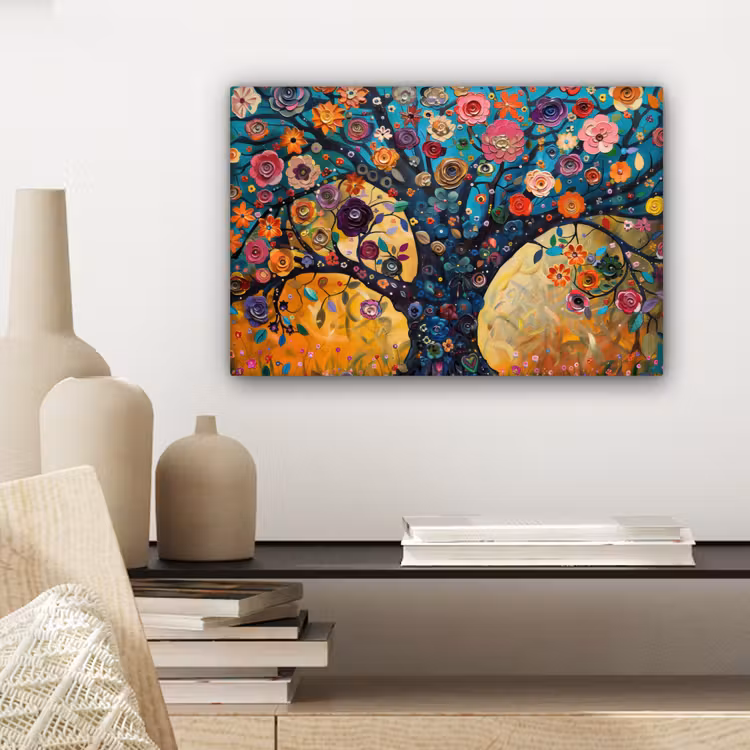 Boom - Levensboom - Kleurrijk - Bloemen - Modern canvas 2cm klein -sfeer6