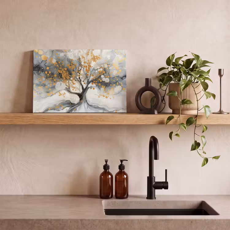 Boom - Modern - Abstract - Goud - Zwart - Wit canvas 2cm klein -sfeer6