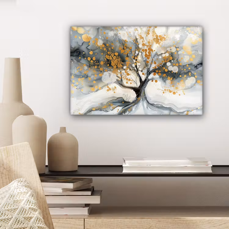 Boom - Modern - Abstract - Goud - Zwart - Wit canvas 2cm klein -closeup_print_DE