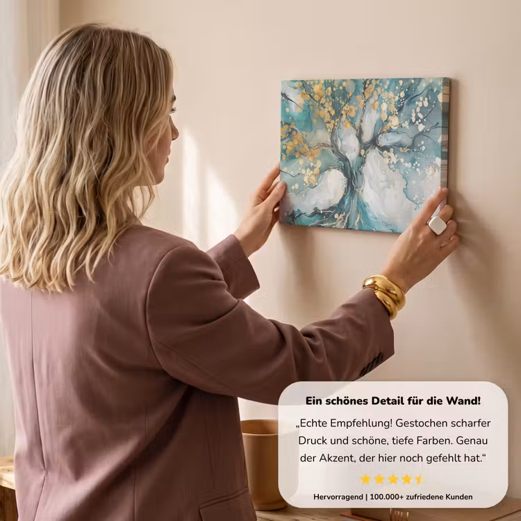 Boom - Modern - Verflook - Turquoise - Goud canvas 2cm klein -sfeer3