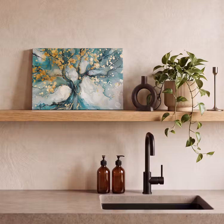 Boom - Modern - Verflook - Turquoise - Goud canvas 2cm klein -sfeer6