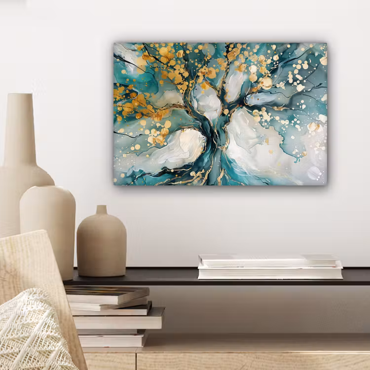 Boom - Modern - Verflook - Turquoise - Goud canvas 2cm klein -closeup_print_DE