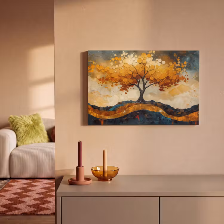 Boom - Natuur - Goud - Modern canvas 2cm klein -sfeer1