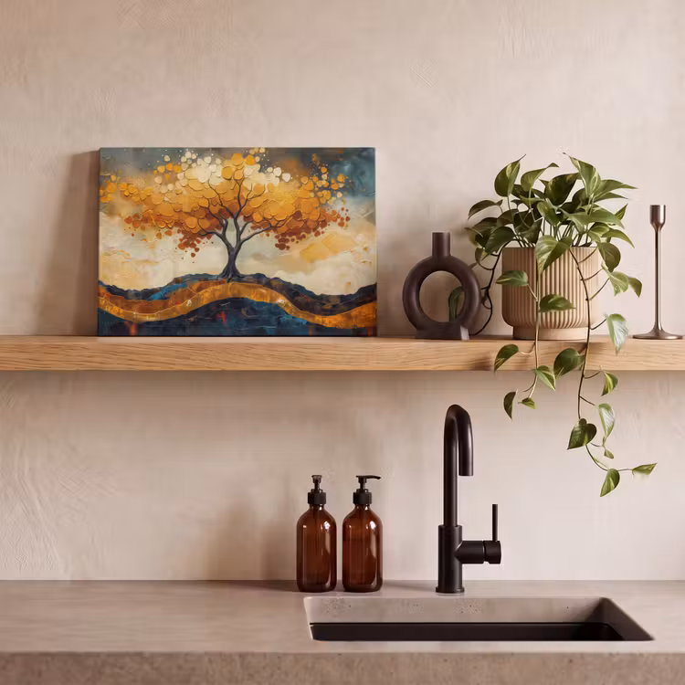 Boom - Natuur - Goud - Modern canvas 2cm klein -sfeer3