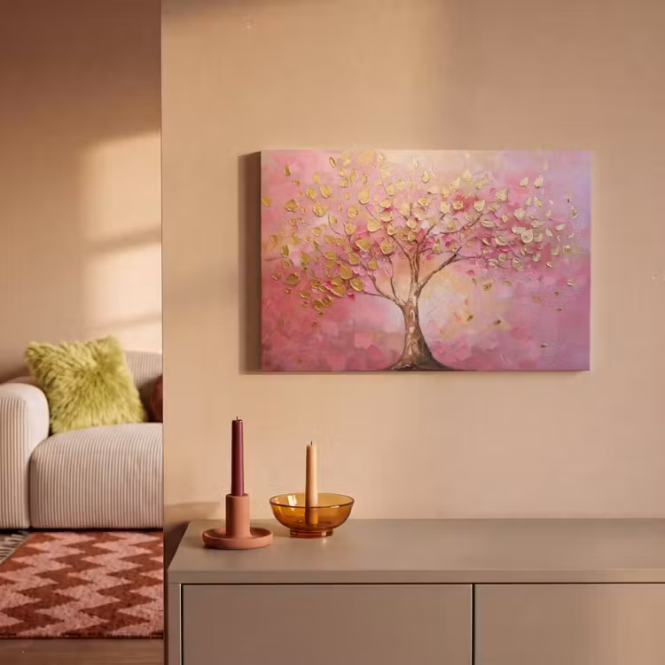 Boom - Roze - Goud - Modern canvas 2cm klein -sfeer1