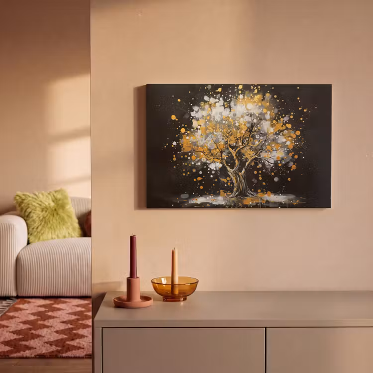 Boom - Zwart - Goud - Wit - Modern canvas 2cm klein -sfeer1